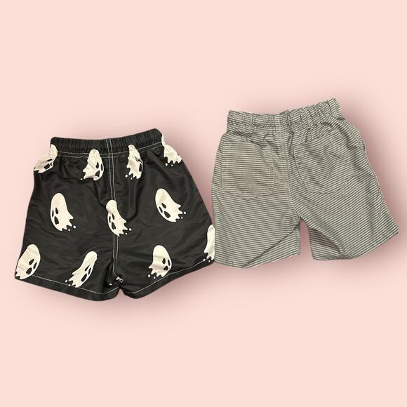 Lot of 2 Boys 3T Swim Trunks Gray Stripes Black Ghost Swimsuit Toddler Shorts - Picture 2 of 3